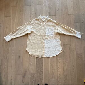 MNG Women's Cream and White Button-Down Shirt Size 8
